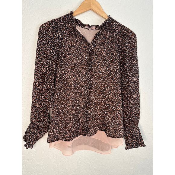 Rebecca Taylor Brown Silk Blouse Long Sleeve Ditsy Floral Forest Office Fall - Picture 1 of 7